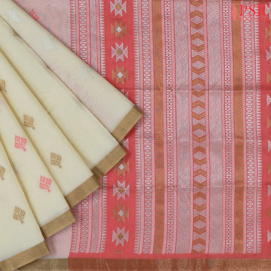 Cream Beige Ghicha Cotton Saree