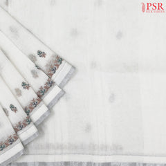 Floral White Linen Saree