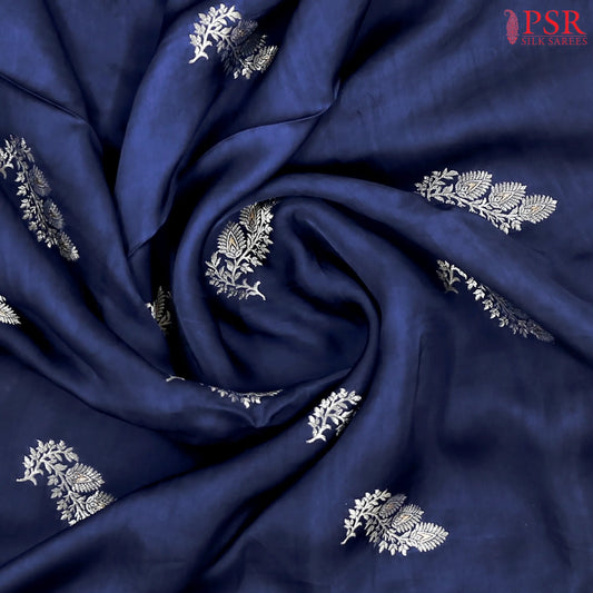Dark Blue Banarasi Habutai Satin Saree