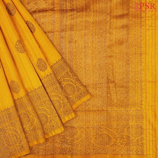 Mustard Yellow Banaras Jute Silk Saree