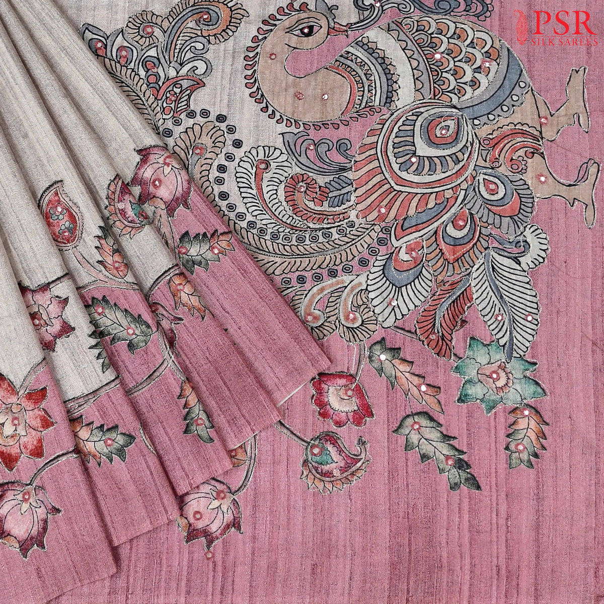 Light Grey Semi Tussar Embroidery Saree