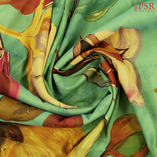 Green Printed Cotton Saree