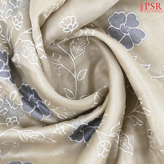 Parchment Beige Organza Embroidery Saree