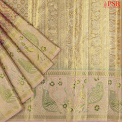Golden Pink Kanchipuram Jacquard Silk Saree
