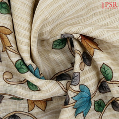 Beige Tissue Linen Embroidery Saree
