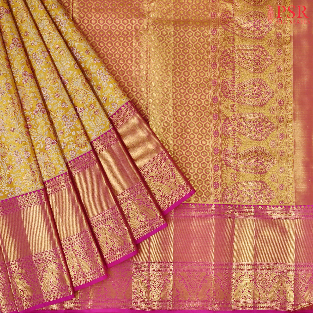 Golden Yellow Kanchipuram Tissue Silk Saree