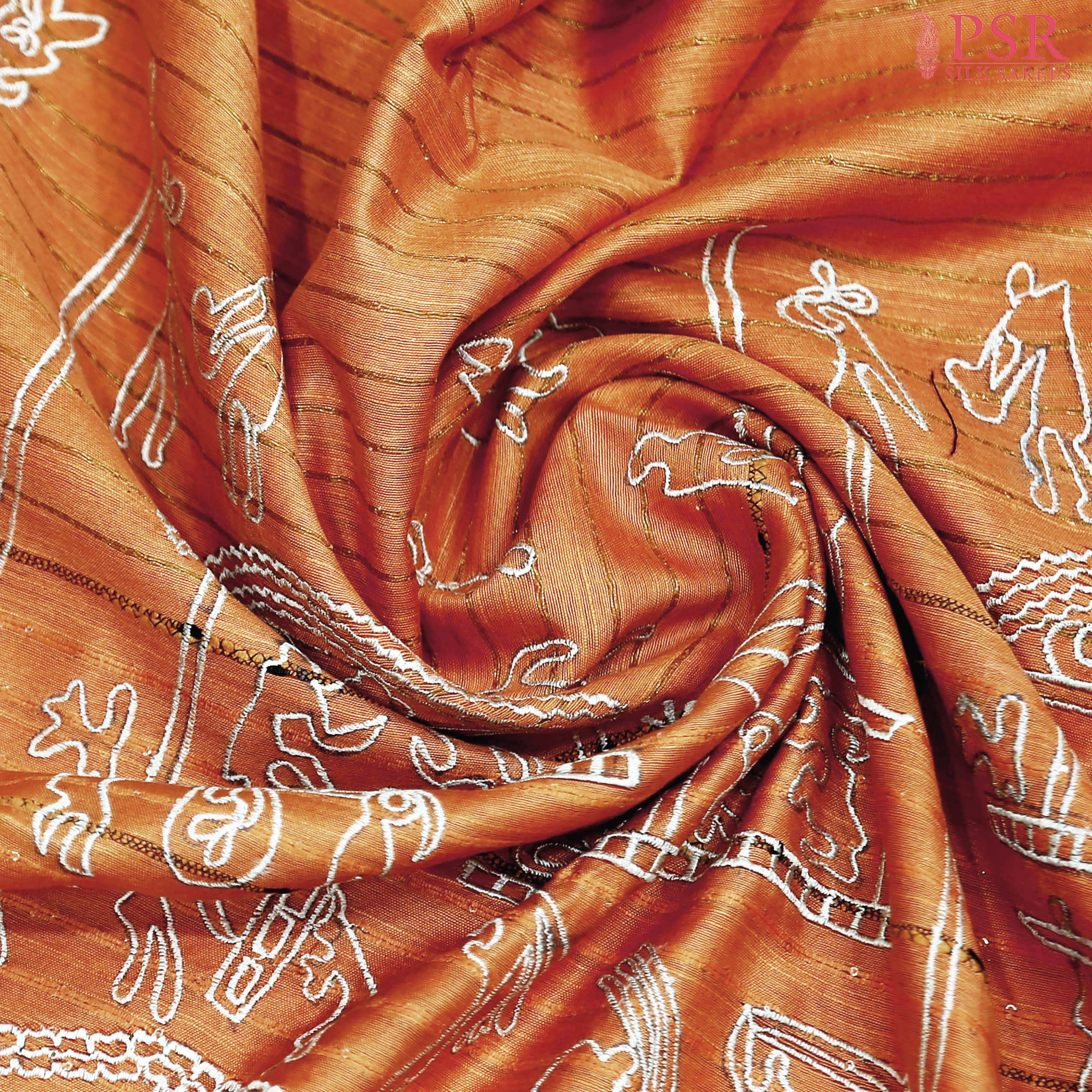 Orange Dupion Embroidery Saree