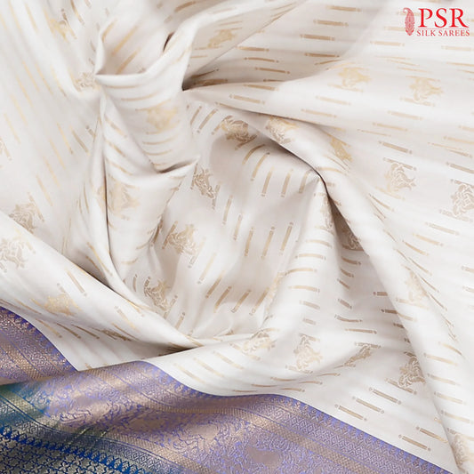 Floral White Fancy Kanchipuram Silk Saree
