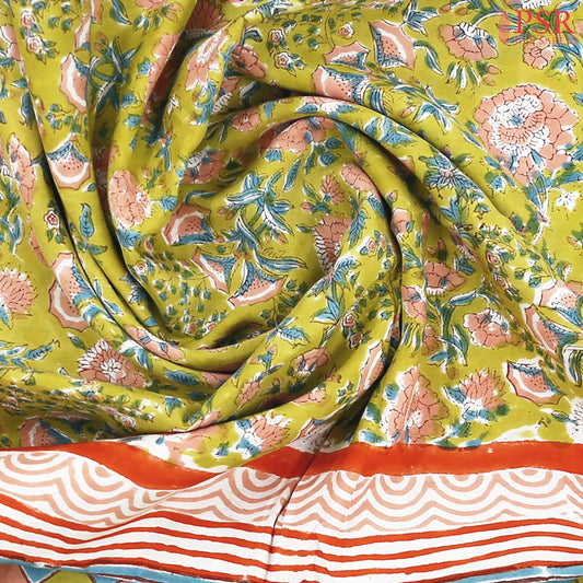 Olive Yellow Kalamkari Silk Saree