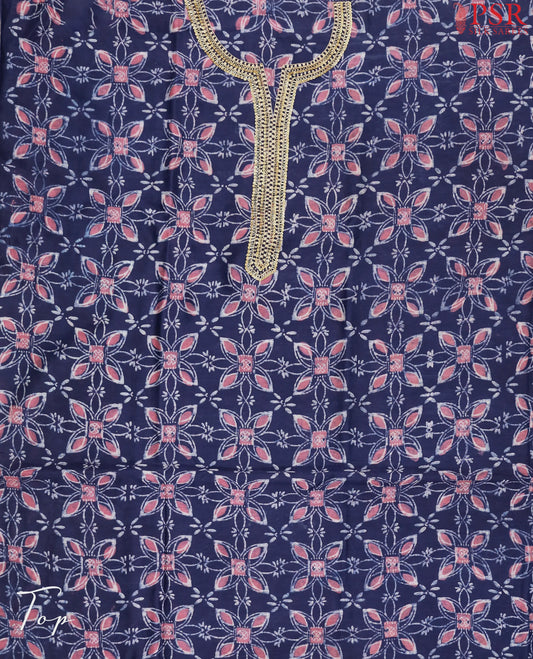 Indigo Blue Chanderi Silk Cotton Dress Material