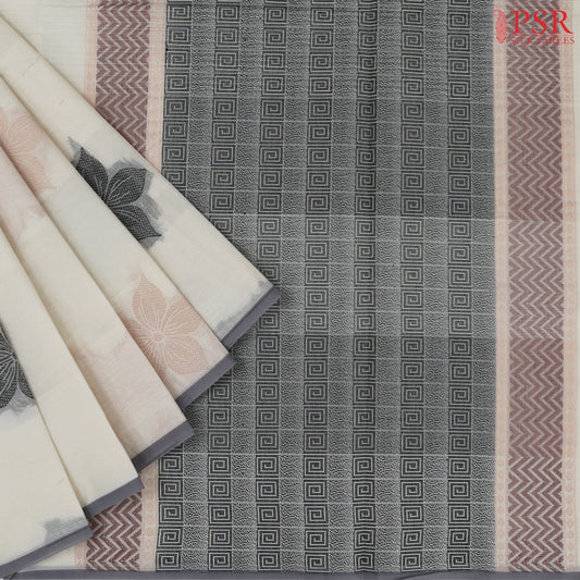 Floral White Kovai Cotton Saree