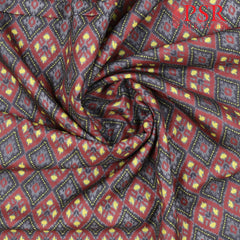 Grey & Auburn Semi Tassar Ikkat Print Running Material