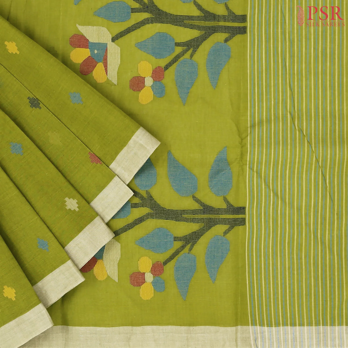 Olive Green Bengal Cotton Saree