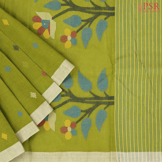 Olive Green Bengal Cotton Saree