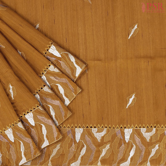 Dark Mustard Kosa Embroidery Saree
