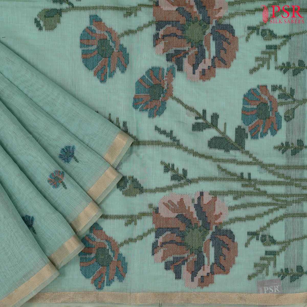 Turquoise Blue Ghicha Cotton Saree