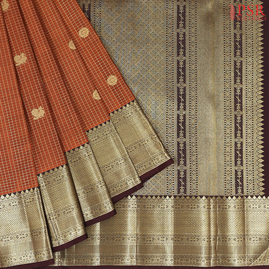 Dark Orange Kanchipuram Silk Saree