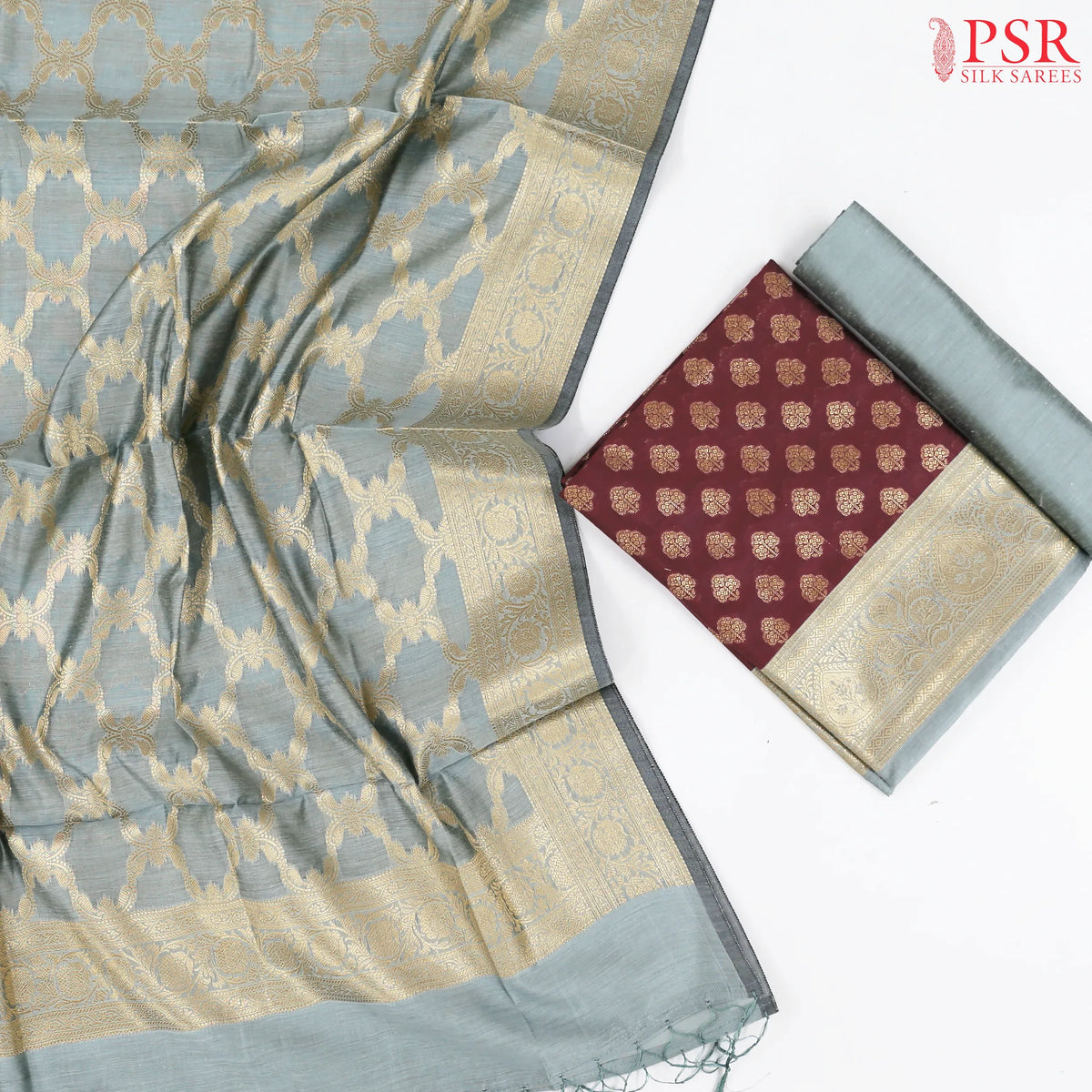 Maroon Banaras Silk Cotton Dress Material