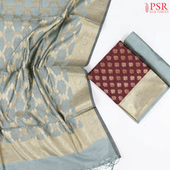Maroon Banaras Silk Cotton Dress Material