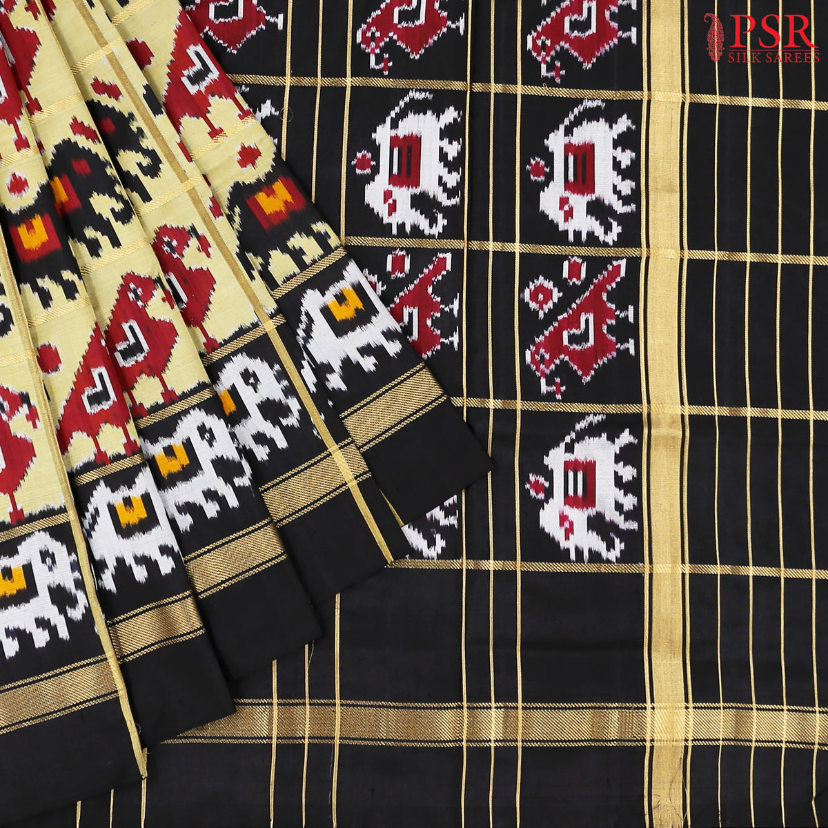 Pomelo Olive Pochampally Silk Ikat Saree