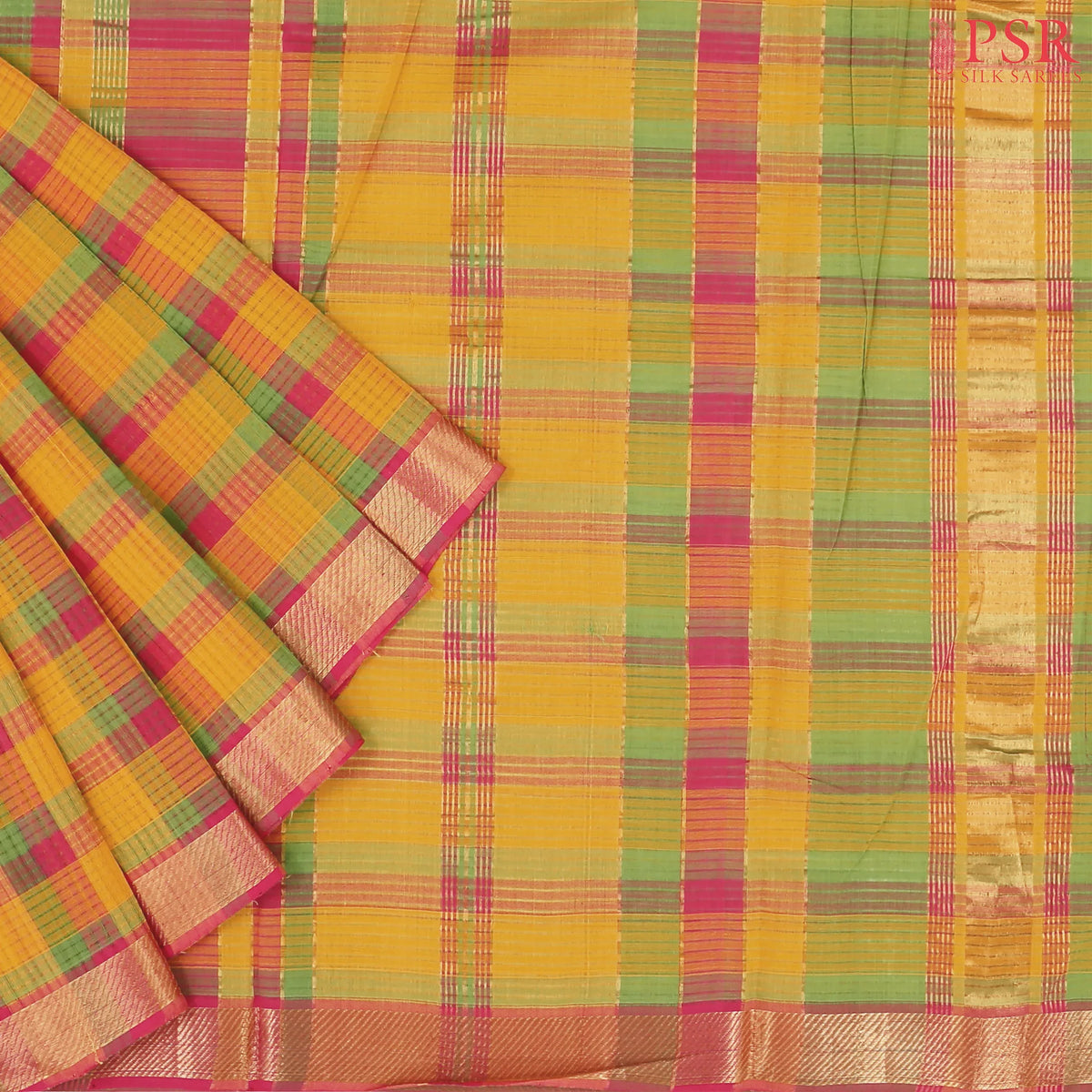 Amber Yellow Mangalagiri Cotton Saree