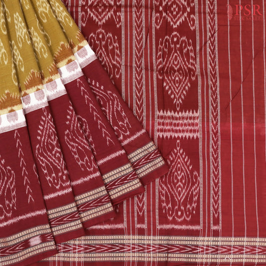 Olive Mustard Ikkat Cotton Saree