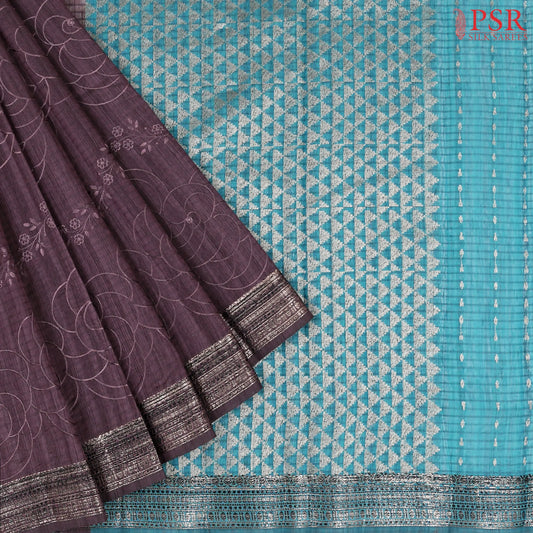 Dark Mauve Purple Semi Dupion Saree