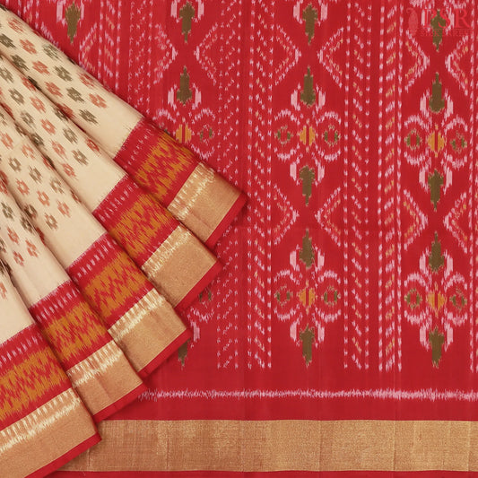 Saffron Beige Pochampally Soft Silk Saree