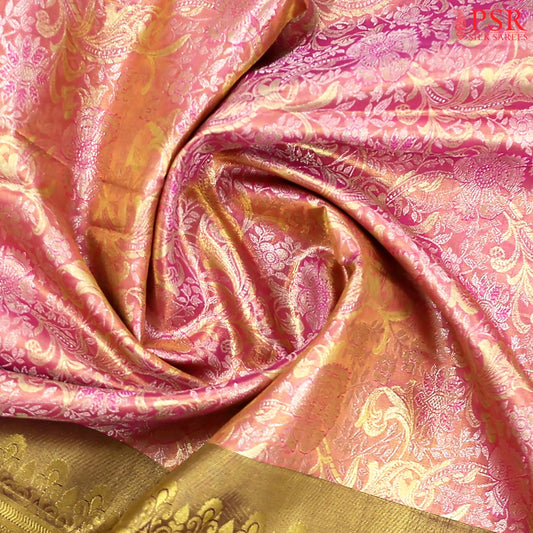Carnation Pink Kanchipuram Tissue Silk Saree