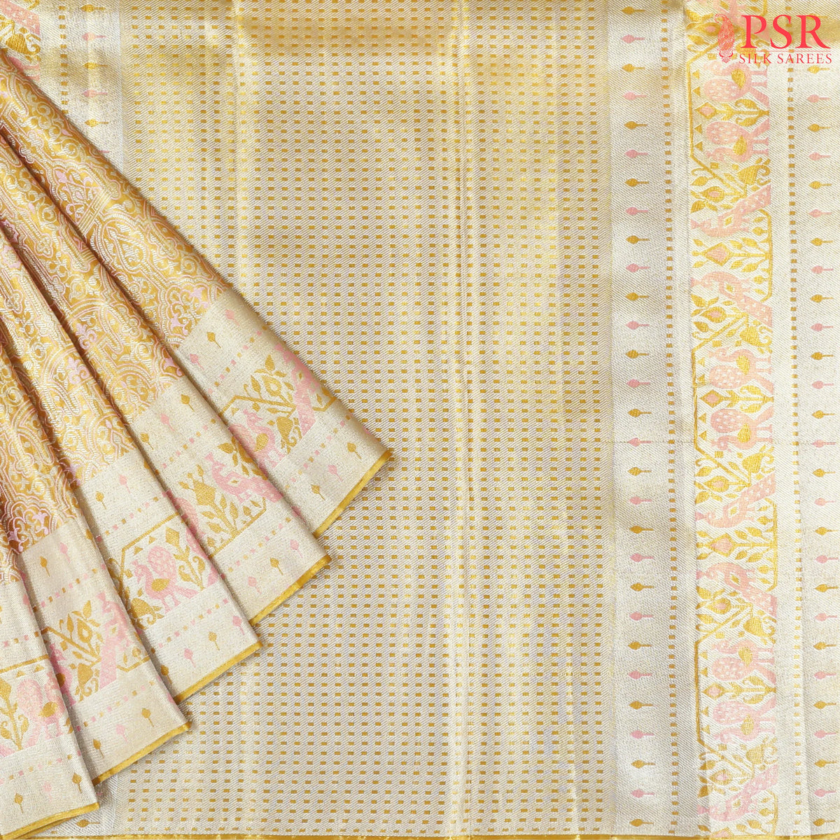 Metallic Gold Kanchipuram Jacquard Tissue Silk Saree