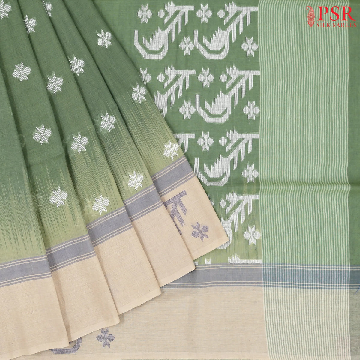 Sage Green Byloom Cotton Saree