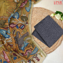 Dark Grey Bandhini Silk Cotton Dress Material