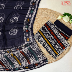 Dark Blue Batique Cotton Dress Material