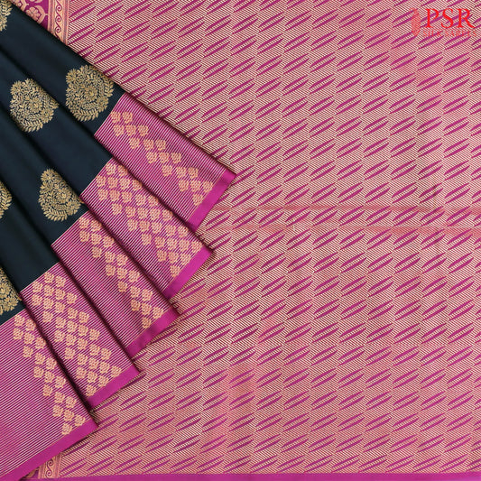 Coal Black Soft Art Silk Saree