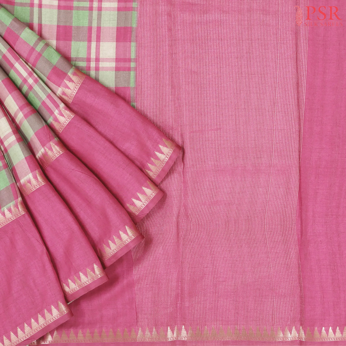Green & Pink Semi Tussar Saree