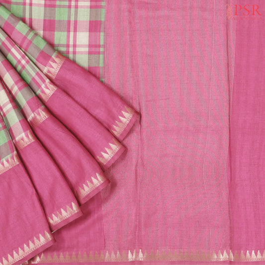 Green & Pink Semi Tussar Saree