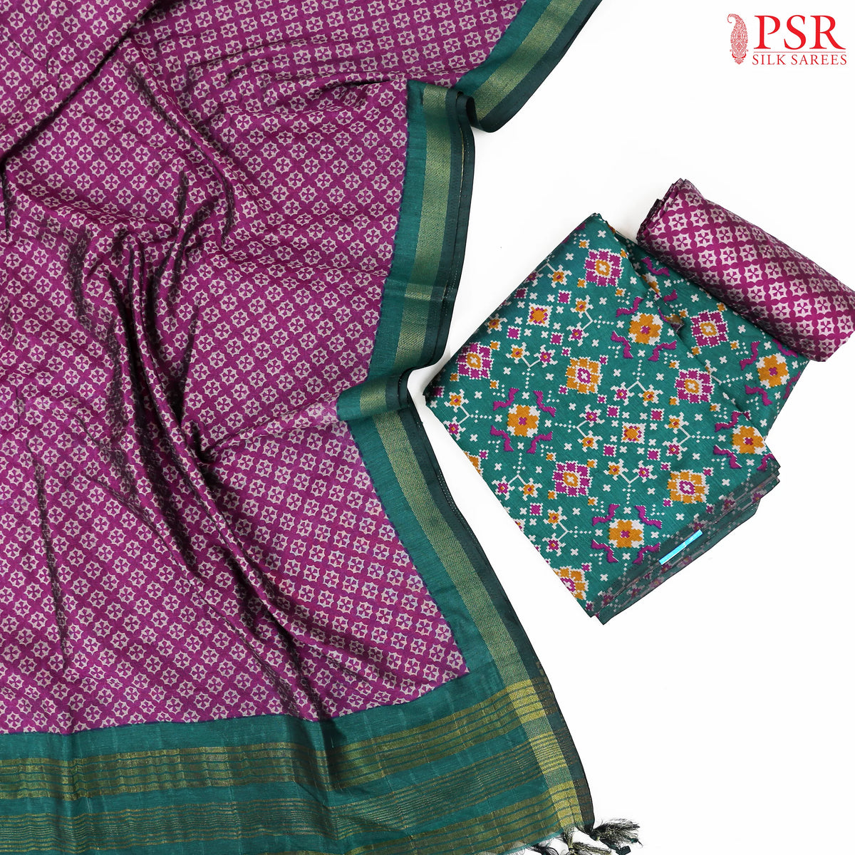 Dark Green Soft Patola Silk Cotton Dress Material