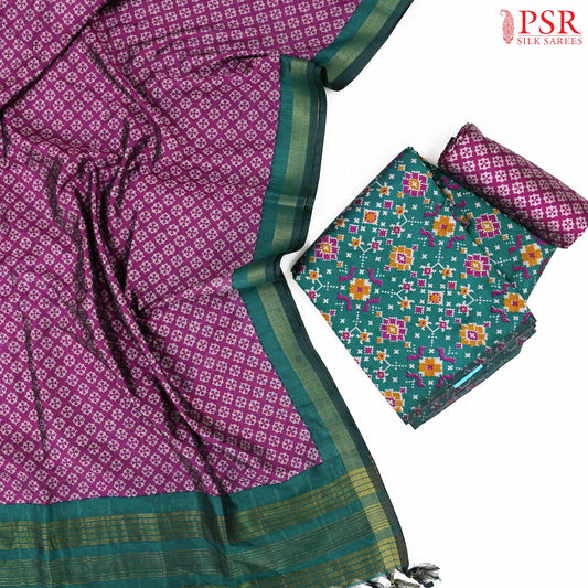 Dark Green Soft Patola Silk Cotton Dress Material