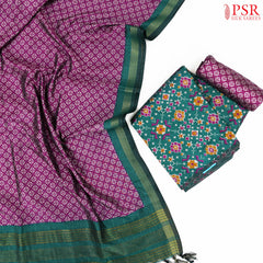 Dark Green Soft Patola Silk Cotton Dress Material