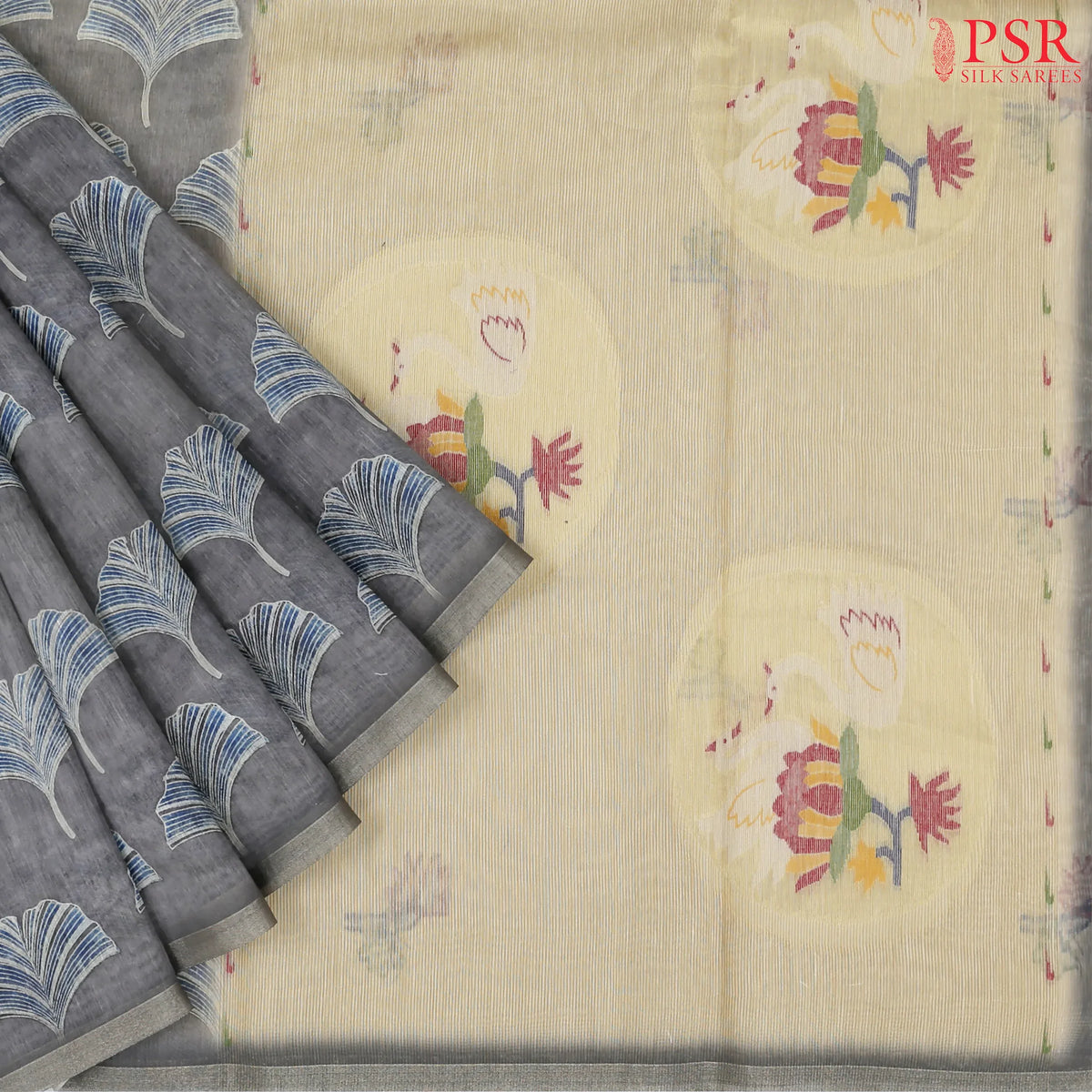 Dark Grey Silk Cotton Saree
