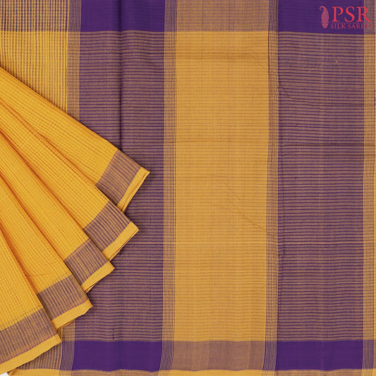 Mustard Yellow & Violet Mangalagiri Cotton Saree