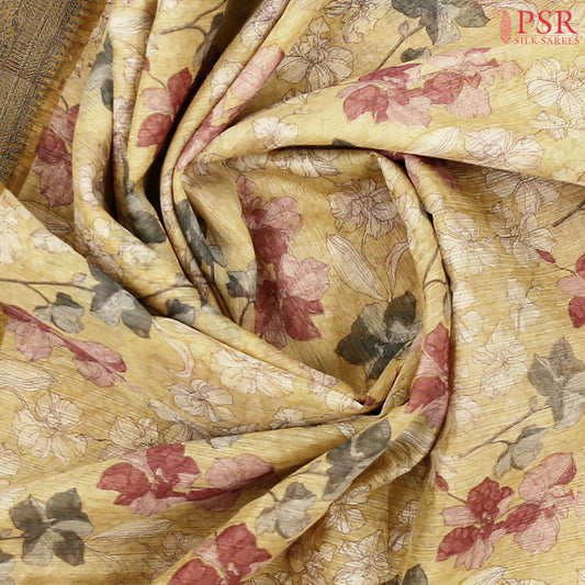 Flax Yellow Bamboo Silk Sarees