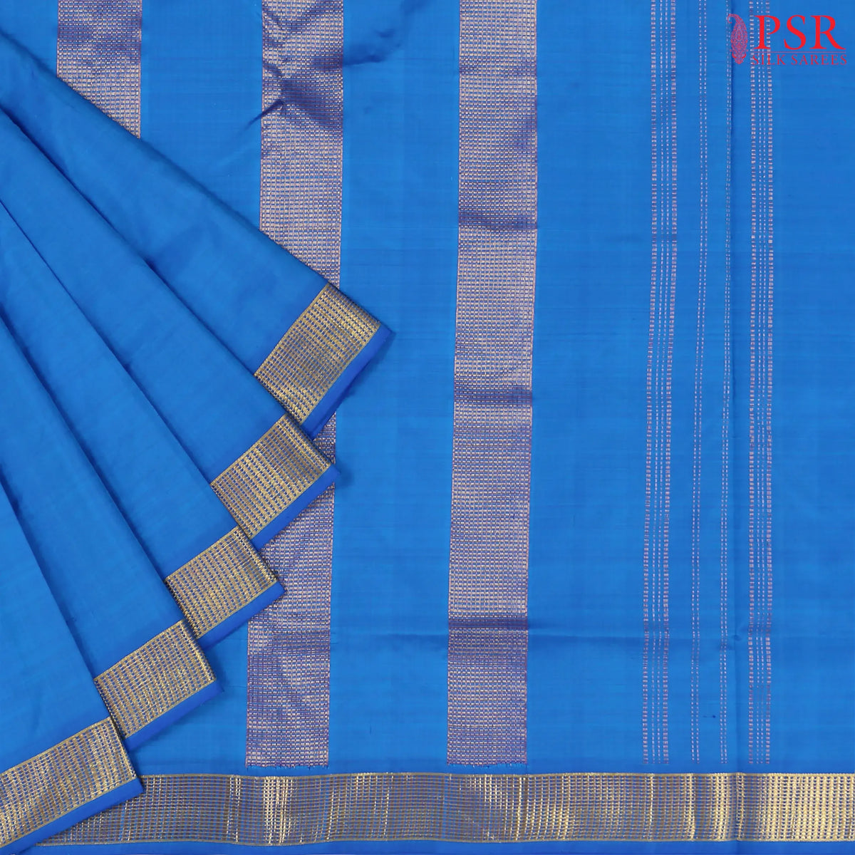 Azure Blue Nine Yards Half Fine Silk Saree