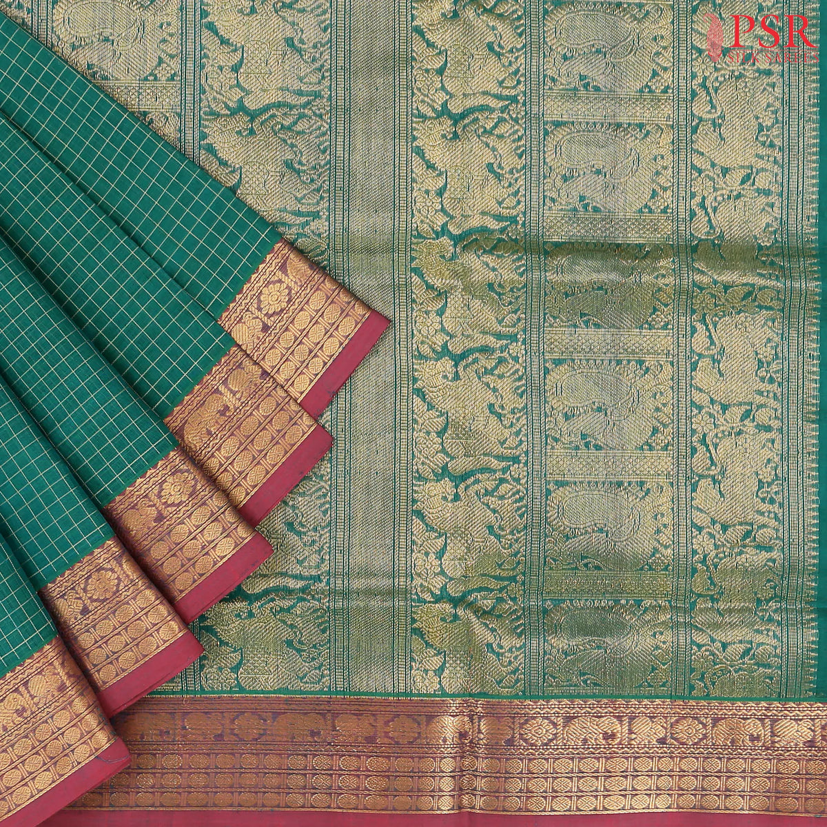 Emerald Green Cotton Silk Saree