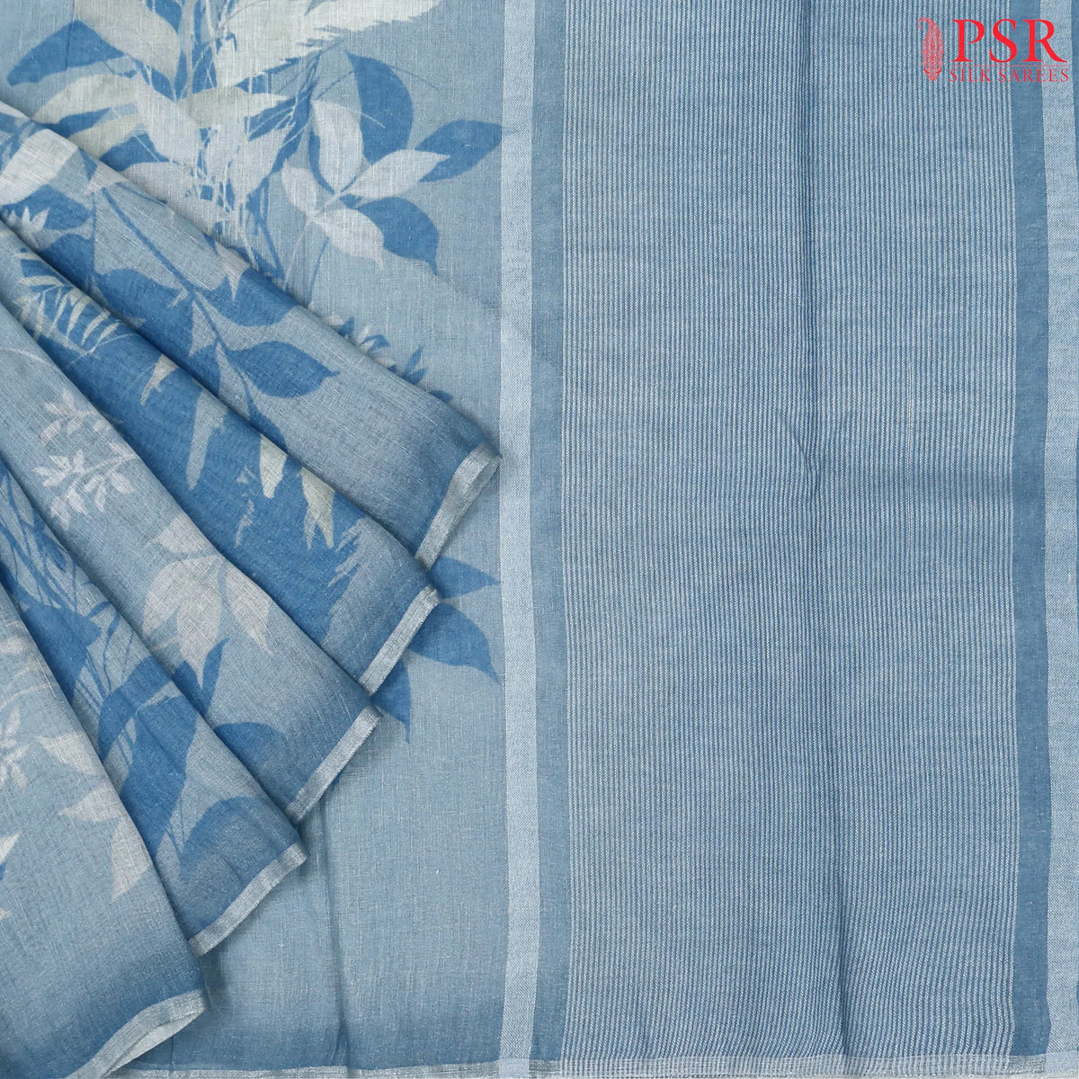 Light Steel Blue Linen Saree