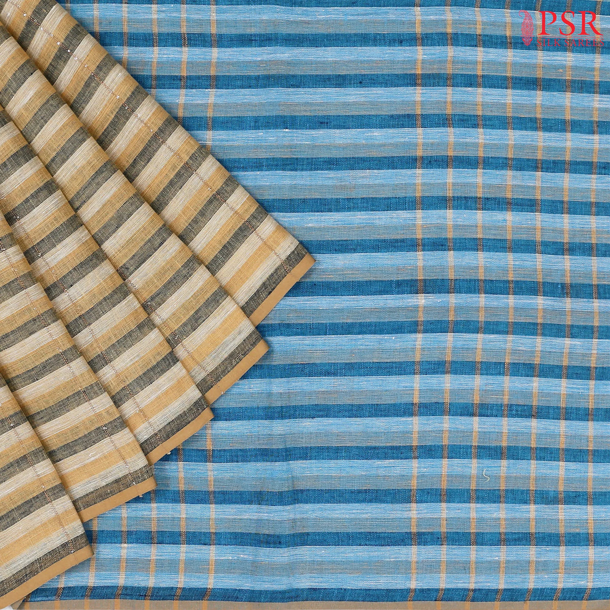 Tri Color Brown Linen Saree