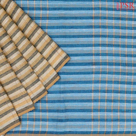 Tri Color Brown Linen Saree