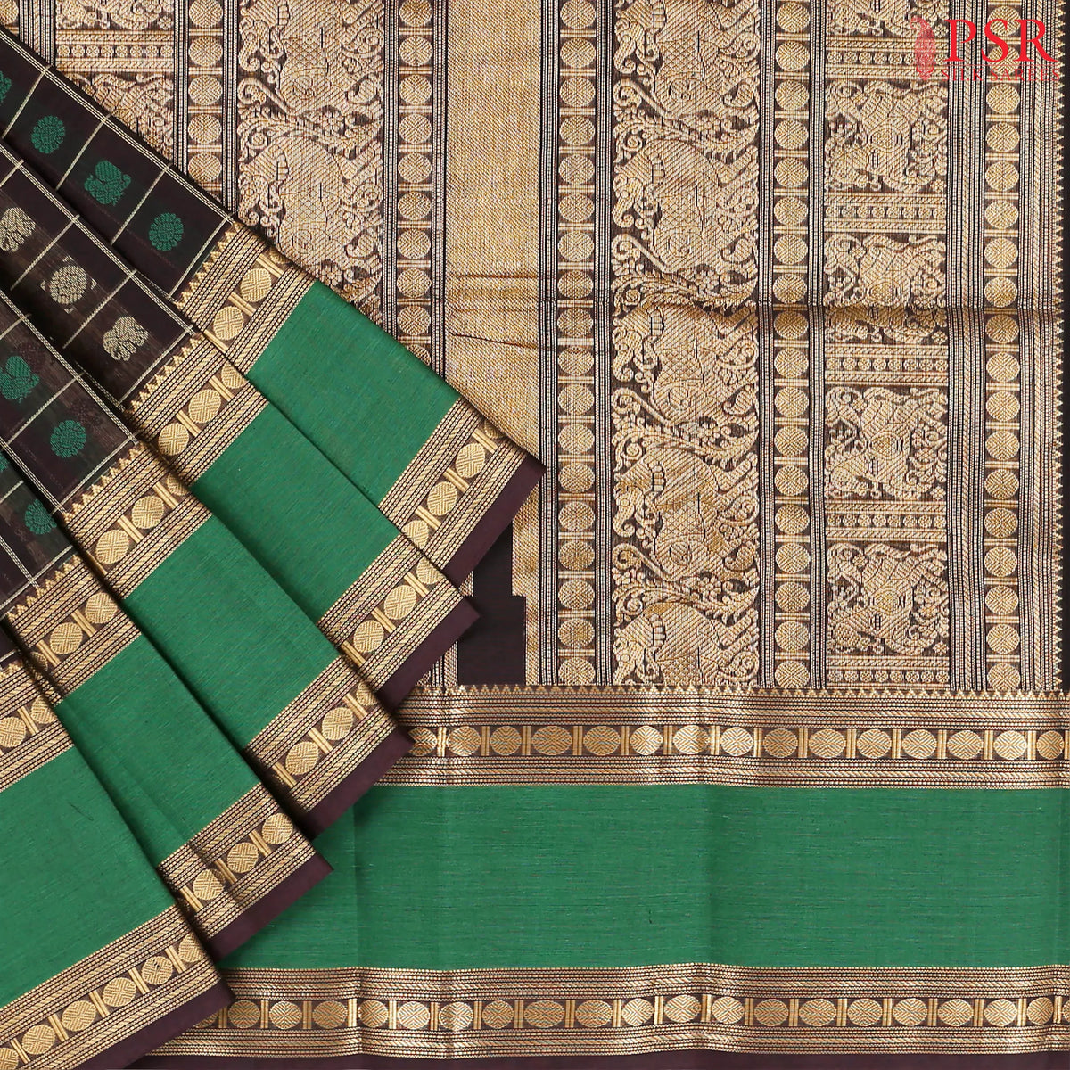 Dark Brown Kalakshetra Kovai Cotton Saree