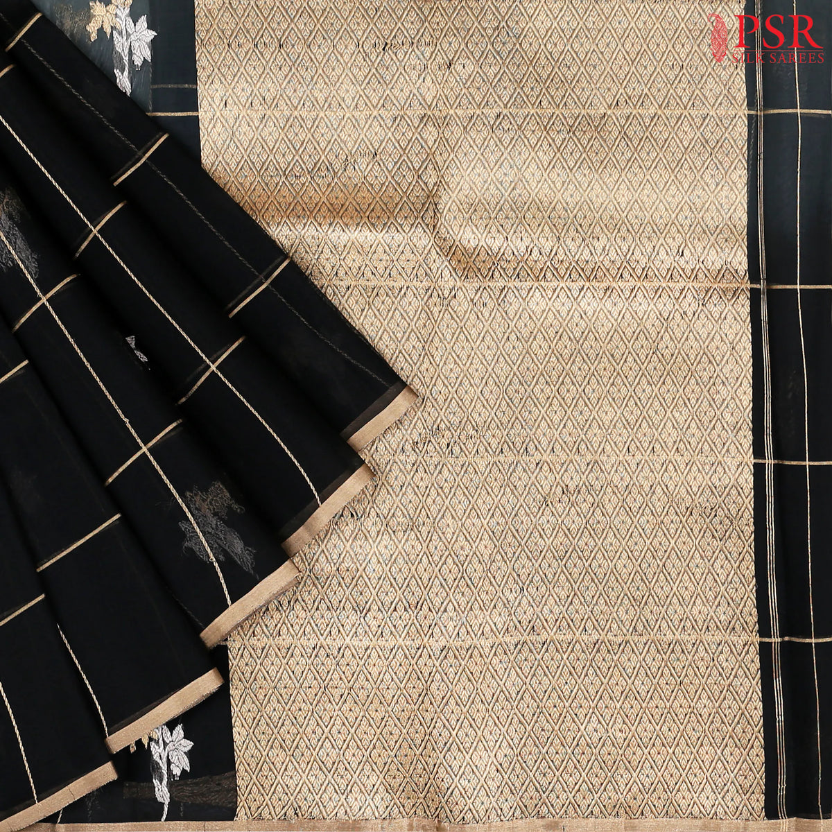 Grey & Black Organza Cut Work Saree