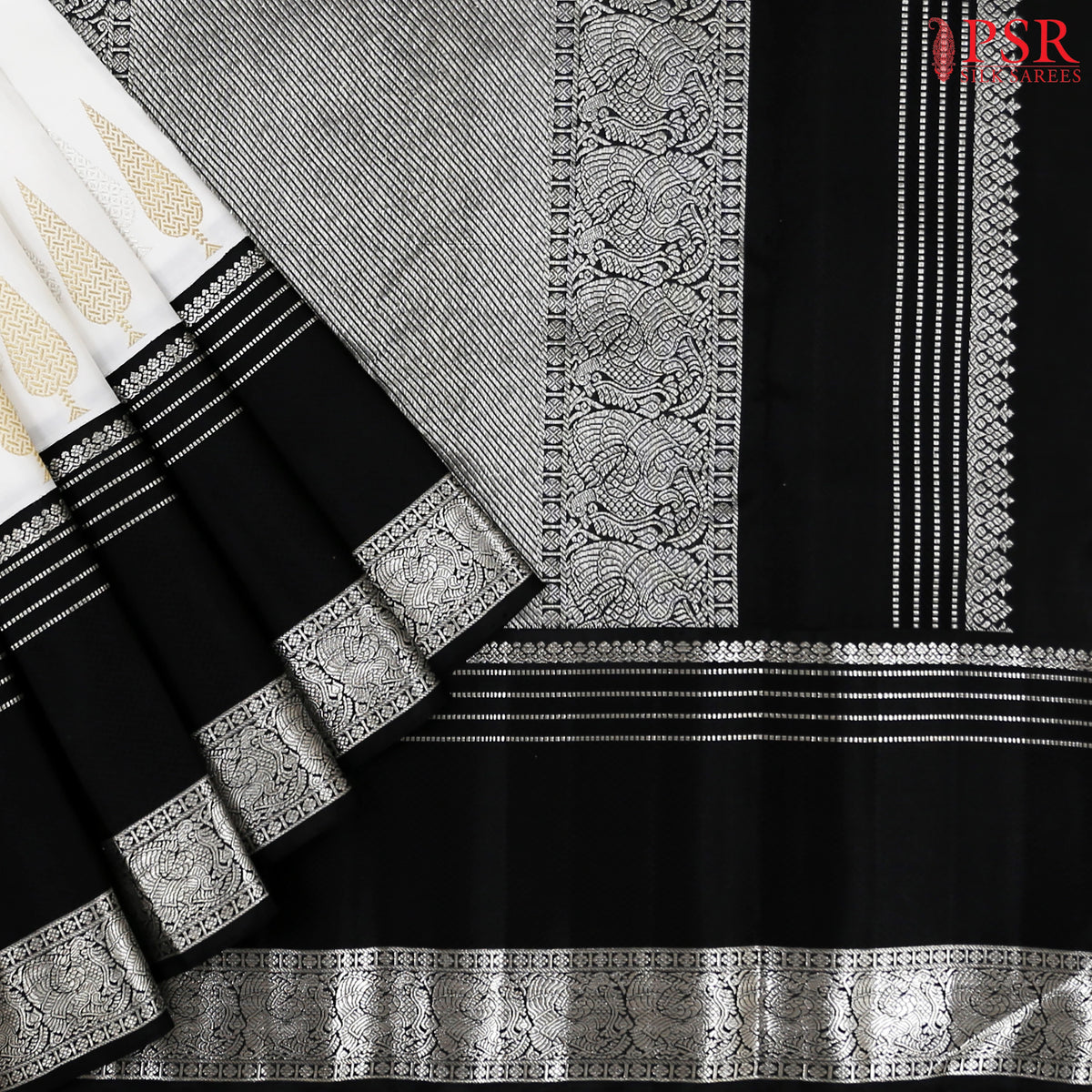 White Kanchipuram Silk Saree